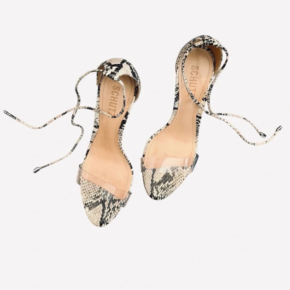 Schutz Josseana Snakeskin Lace-Up Heels Open-Toe Stilettos Shoes Heels